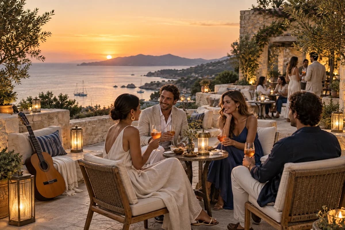 Aperitivo sulla terrazza al tramonto